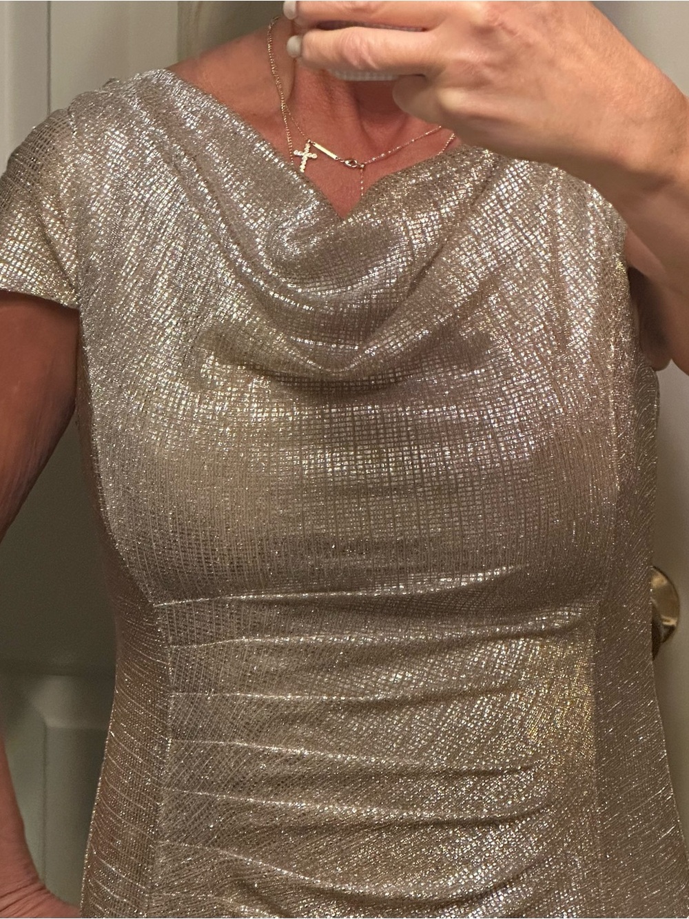 Adrianna Papell Taupe Metallic Dress - Picture 16 of 16